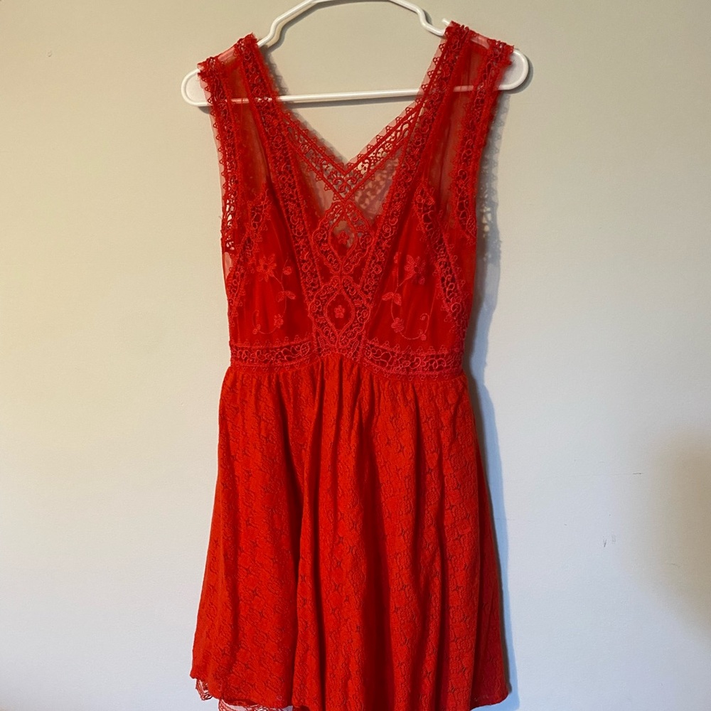 Free People Red Lace Slip Dress